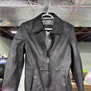 Guess Black Leather Women's Zip-Front Jacket